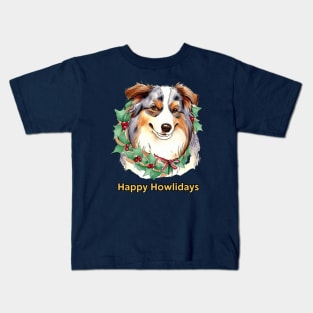 Happy Howlidays Australian Shepherd Kids T-Shirt